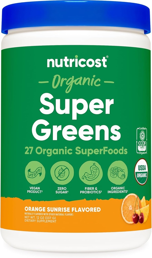 Nutricost Organic Super Greens Powder (30 Servings) Orange Sunrise Flavor - Superfood Supplement Drink Mix 2