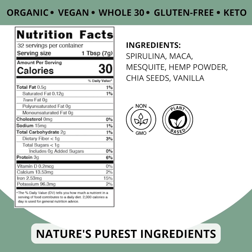 Philosophie Vegan Protein Powder - Green Superfood Powder with Hemp Protein, Spirulina & Maca Root Powder - Plant-Based, Organic Superfood Blend - Protein Powder for Meal Replacement Shake, 8oz 4