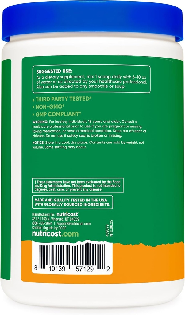 Nutricost Organic Super Greens Powder (30 Servings) Orange Sunrise Flavor - Superfood Supplement Drink Mix 5