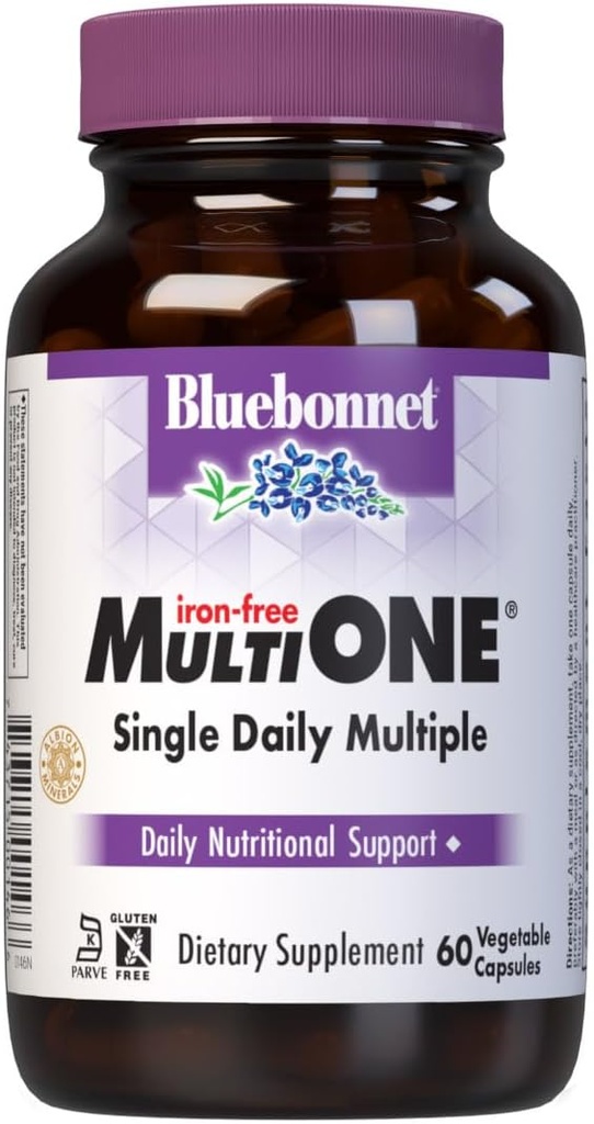 Bluebonnet Nutrition Multi One (iron Free) Vegetable Capsules for Complete Full Spectrum Multiple, B Vitamins, General Health, Gluten free, milk free, kosher, 60 Vegetable Capsules, 2 Month Supply 2