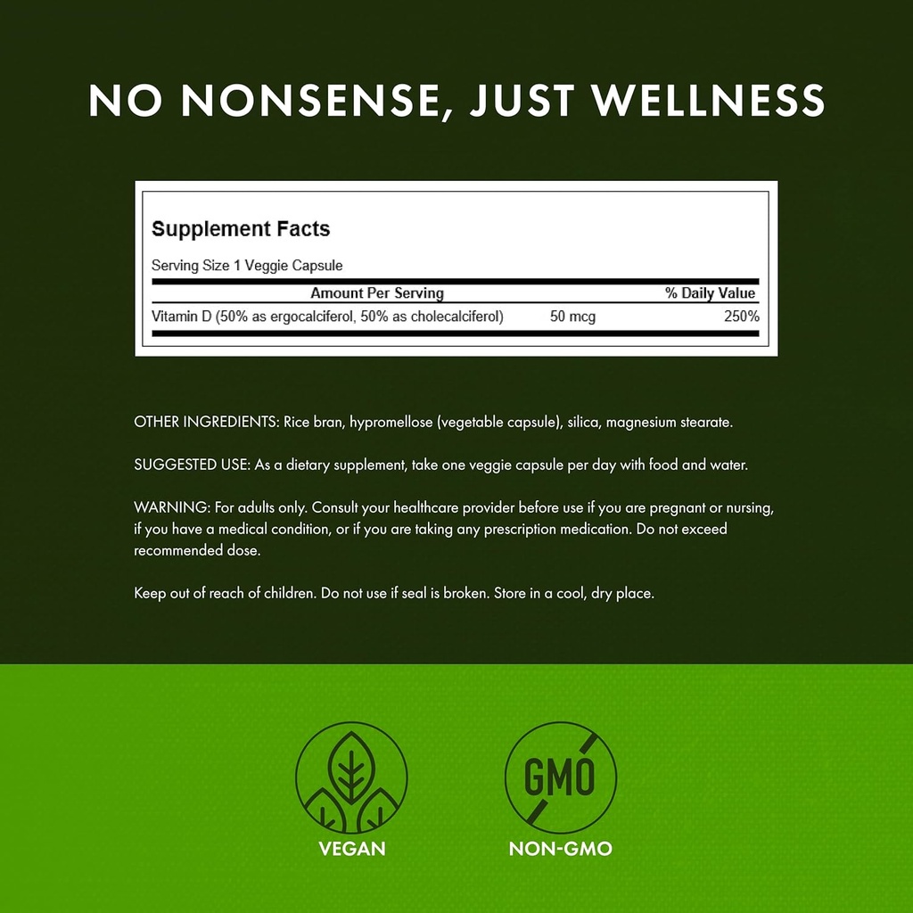 Swanson Vitamin D Complex with Vitamins D2 & D3 - Complete Sunshine Vitamin Complex for Bone, Dental & Immune Health - Vitamin Supplement (50 mcg, 60 Veggie Capsules) 4