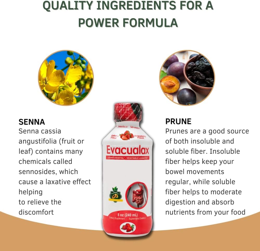 Senna Liquid Laxative for Adults & Kids - Strawberry Flavor, Natural Senna Leaf & Prune - Stool Softener for Constipation Relief - Herbal Syrup for Bowel Support, Digestive Cleanse - 8oz 4