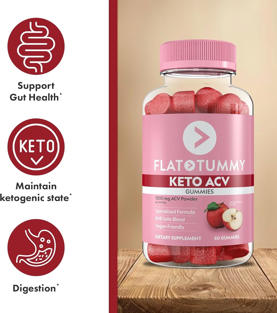 Flat Tummy Keto ACV Gummies, 60 Count – Specialized Formula, Post GLP-1 Keto Supplement, Vegan-Friendly, Non-GMO - Apple Cider Vinegar Gummies, BHB Salts, Beet and Pomegranate Superfood Powders 5