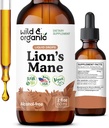 Wild & Organic Lions Mane Liquid Drops - Focus & Brain Support - Lions Mane Supplement - Hericium Erinaceus Mushroom Extract Tincture - Vegan, Alcohol & Sugar-Free - 2 fl oz 2