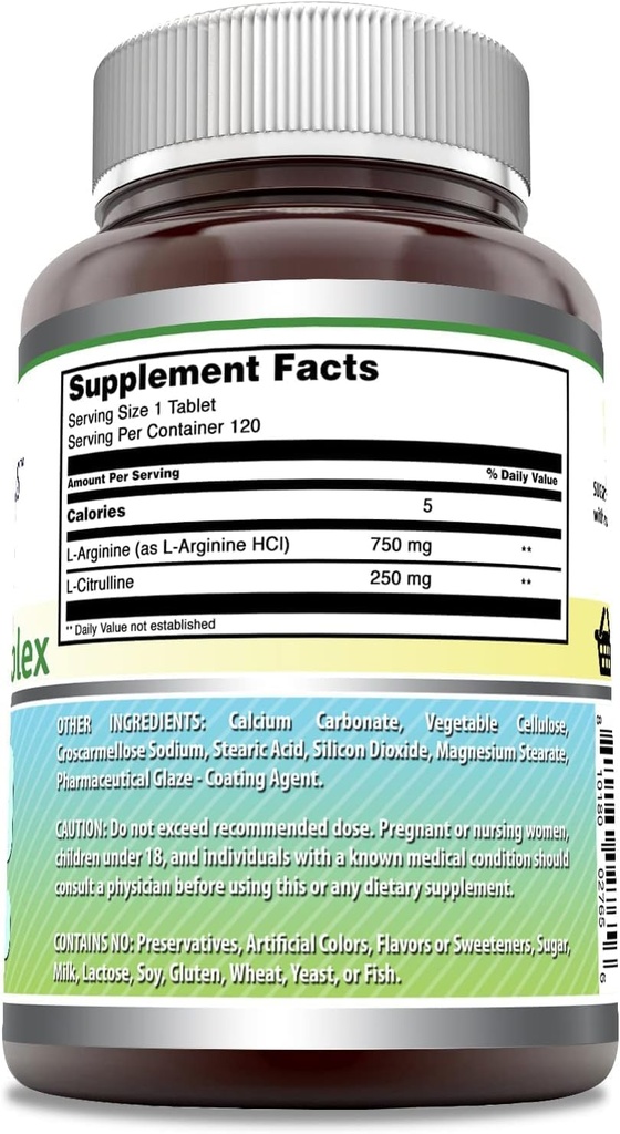 Amazing Formulas L-Arginine/L-Citrulline Complex 1000mg Tablets Supplement | Non-GMO | Gluten Free | Made in USA (120 Count | 2 Pack) 3