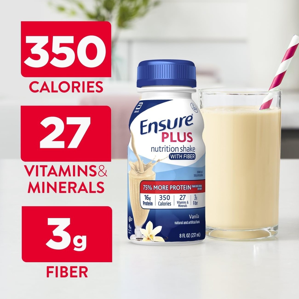Ensure Plus Vanilla Nutrition Shake With Fiber | Meal Replacement Shake | Ready to Drink | 16g Protein and 27 Vitamins and Minerals | 8 fl oz - 24 Pack 5