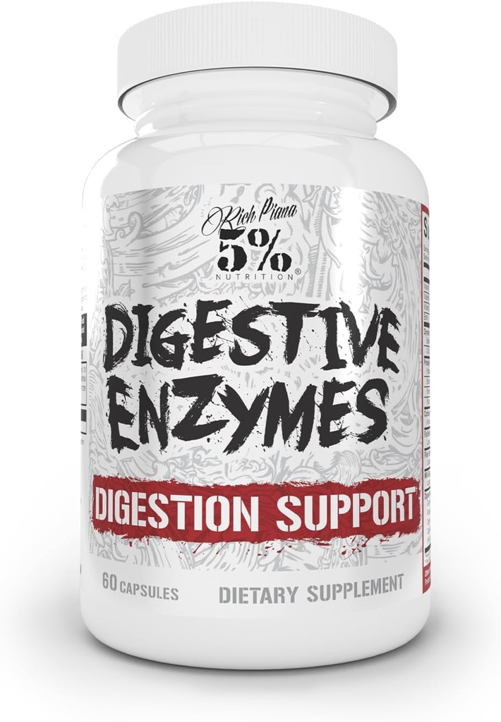 5% Nutrition Rich Piana Digestive Enzymes w/Vitamin B Complex | Enzymes for Protein, Carb, Fat, Fiber & Lactose Breakdown | Betaine, Bromelain, Papain (Papaya), Lipase, Lactase, 60 Veg Caps (30 Svgs) 2