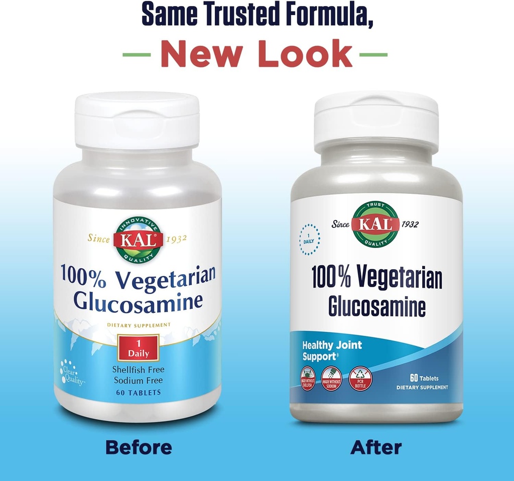 KAL 100% Vegetarian Glucosamine 1000 mg, Joint Health Supplement with Vegan Glucosamine HCl, Joint Support for Comfort and Mobility, Made Without Shellfish, 60-Day Guarantee, 60 Servings, 60 Tablets 3