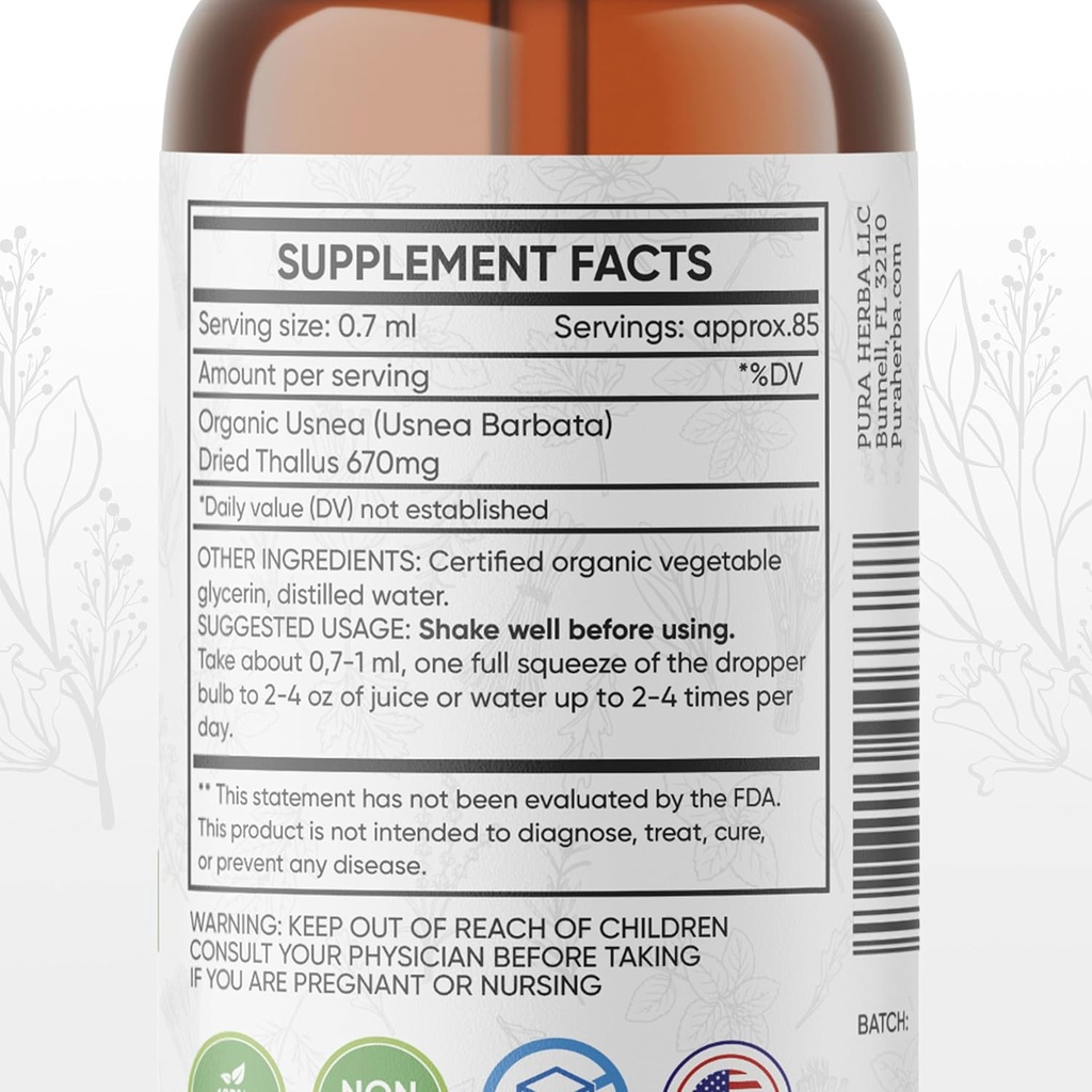 Organic Usnea Liquid Drops - Natural Immune Support and Respiratory Health for Adults - Vegan, Alcohol-Free, Made in USA, 2 Fl Oz 6