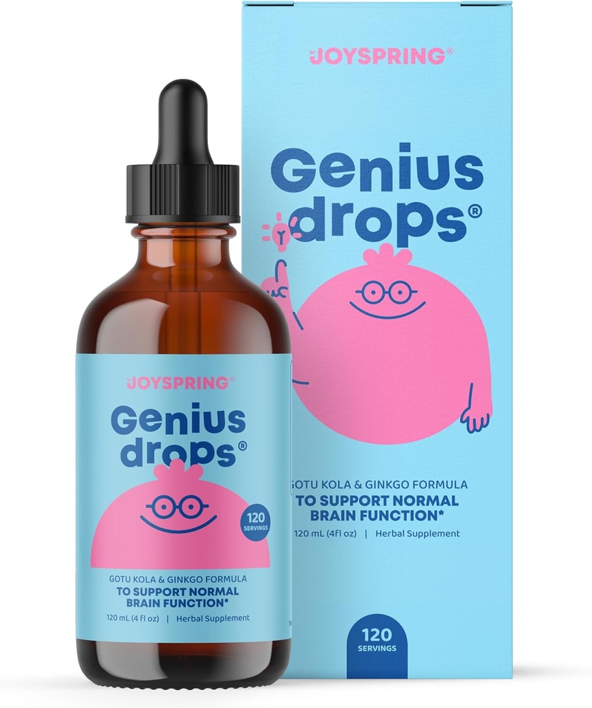 JoySpring Genius Drops - Organic Focus Drops for Kids | Clinically Proven Focus Supplement Helps Kids Perform Better in School | Liquid Herbal Supplement with Ginkgo Biloba (4 fl oz) 120 Servings 2