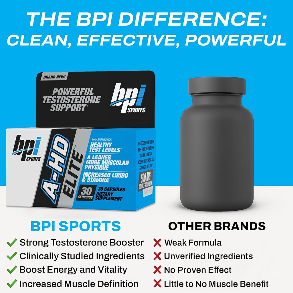 BPI Sports A-HD Elite – Men’s Powerful Testosterone Booster for Stamina, Strength, Sexual Support – Supports Muscle, Libido & Metabolism – Natural Testosterone Supplement – 30 Servings – 500mg 6