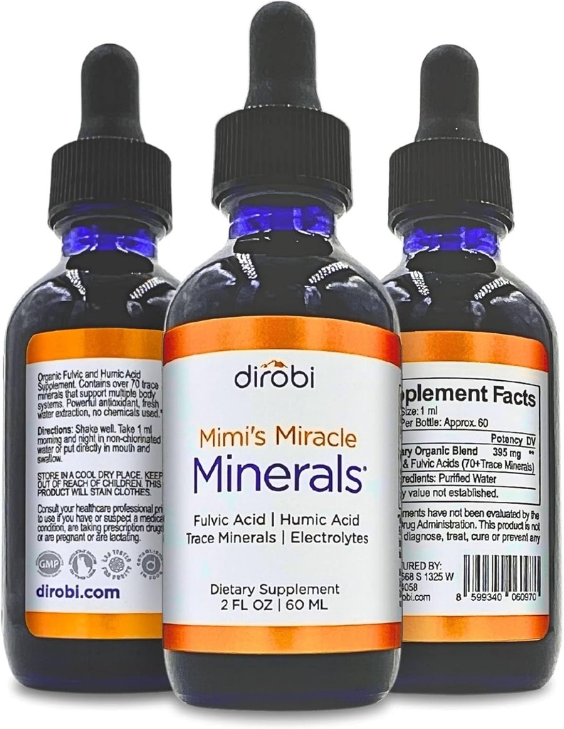 Dirobi Mimi's Miracle Minerals Fulvic Acid Humic Acid - Mineral Blend Drops Supplement, Liquid Trace Minerals 70 Ionic Minerals - Organic Plant Derived (2 oz 60 Day Supply) 2