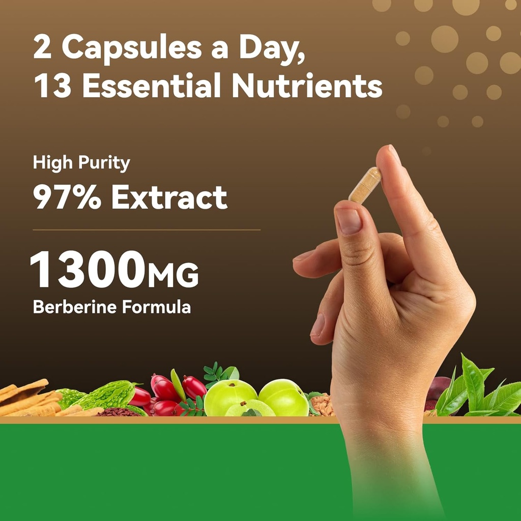 Berberine 1300mg with Green Tea Extract, Resveratrol, Red Yeast Rice & CoQ10 – 13-in-1 Immune Health, Natural Metabolic Support – 60 Capsules – Non-GMO, Lab Tested 5