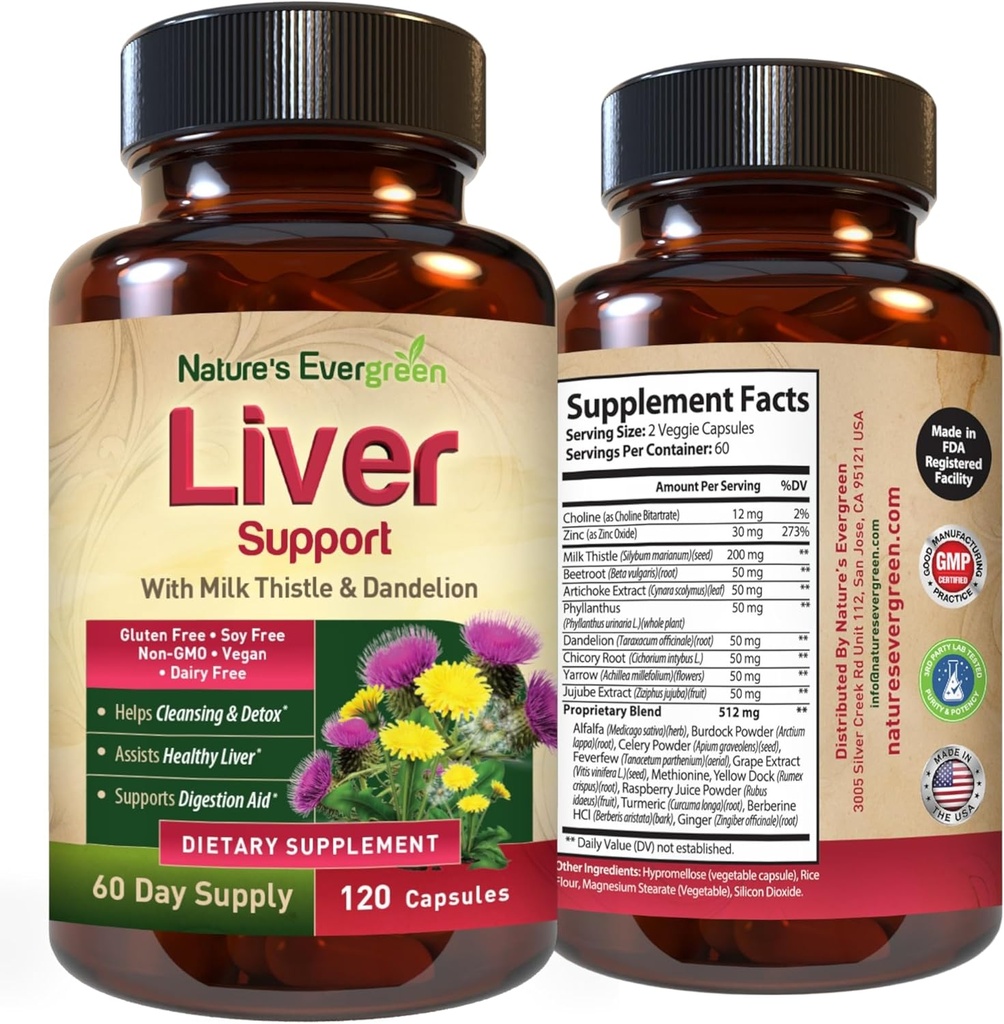 Liver Cleanse Detox & Repair | Herbal Liver Support Supplement w/ 20+ Liver Health Nutrients, Milk Thistle, Turmeric, Ginger, Dandelion, Zinc, Artichoke & more for Optimal Liver Support | 120 Capsules 2