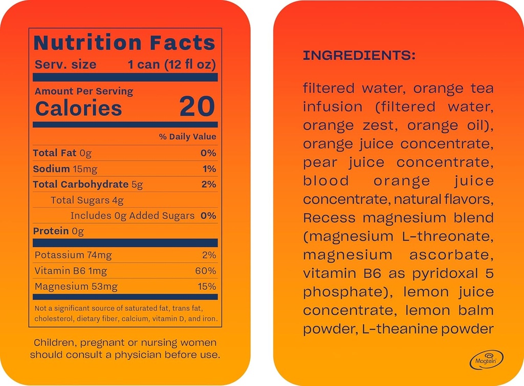 Recess Mood Magnesium & Adaptogen Drink, Relaxation Beverage, 12 ounce (Blood Orange, 12 pack) 3
