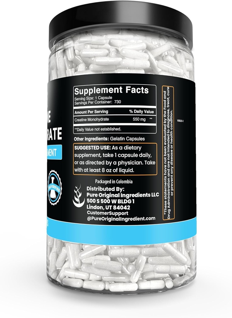 Pure Original Ingredients Creatine Monohydrate (730 Capsules) No Magnesium Or Rice Fillers, Always Pure, Lab Verified 4