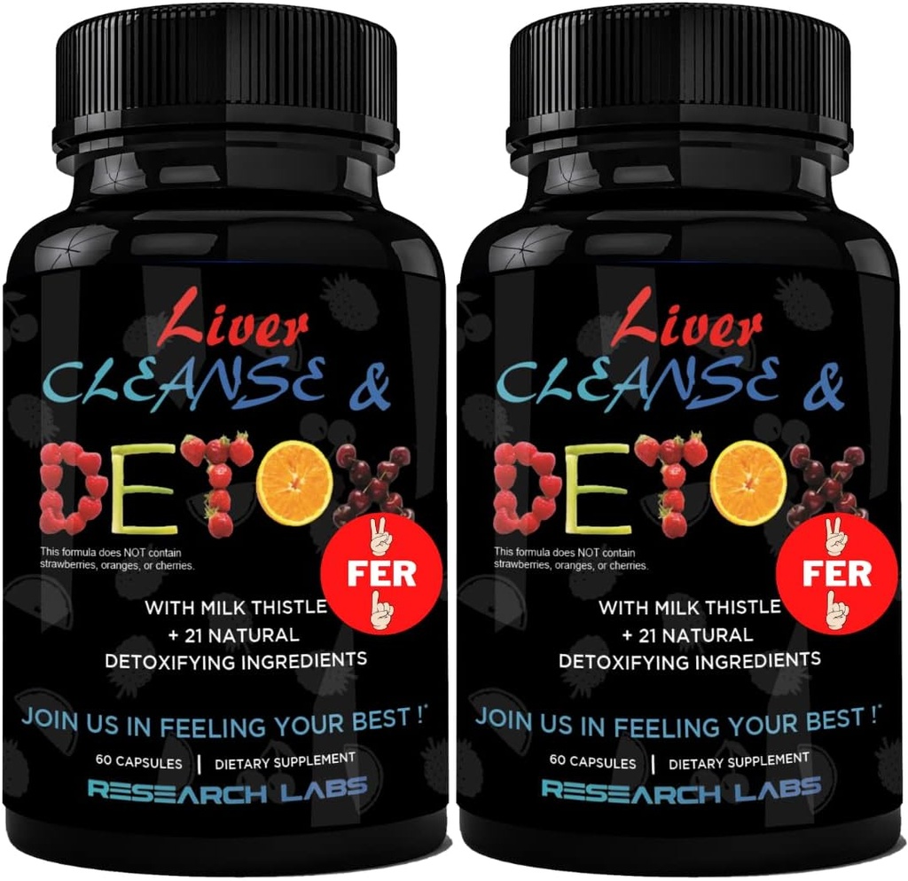 Research Labs 2 Pack Doctor Recommended Premium Liver Detox Cleanse & Support w/Milk Thistle, Beet Root, Dandelion. 23 Powerful Herbs for Powerful Detoxification 2