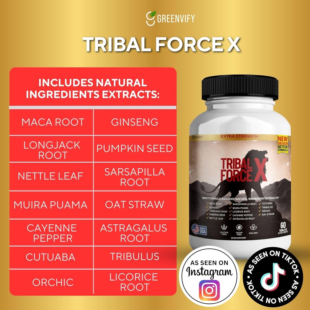 Tribal Force X Extra Strength Natural Supplement, 60 Tablets, Gluten Free, Non-GMO, 30 Day Supply (1) 3