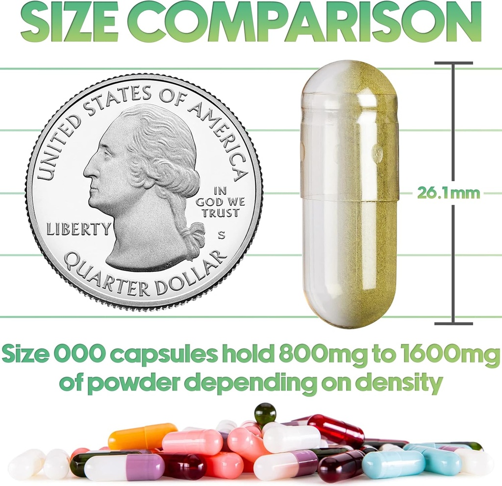 XPRS Nutra Separated Capsules Size 000-1000 Count Clear Large Empty Gelatin Capsules Separated in Bags - Premium Clear Empty 000 Pills for DIY Supplement Filling 3