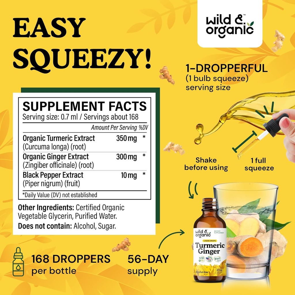 Wild & Organic Turmeric Ginger Tincture 4 fl oz & Green Tea Tincture 4 fl oz 4