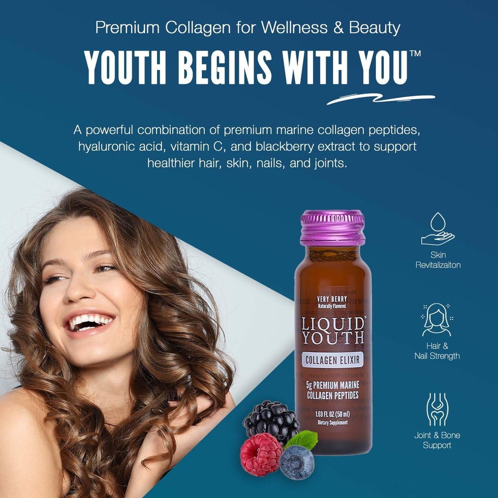 Liquid Collagen Elixir Shot for Women & Men - Premium Liquid Marine Collagen for Hair Growth, Skin, Nail, Bone & Joint Health - Travel-Friendly (Very Berry, 10 Servings Per Box) 3