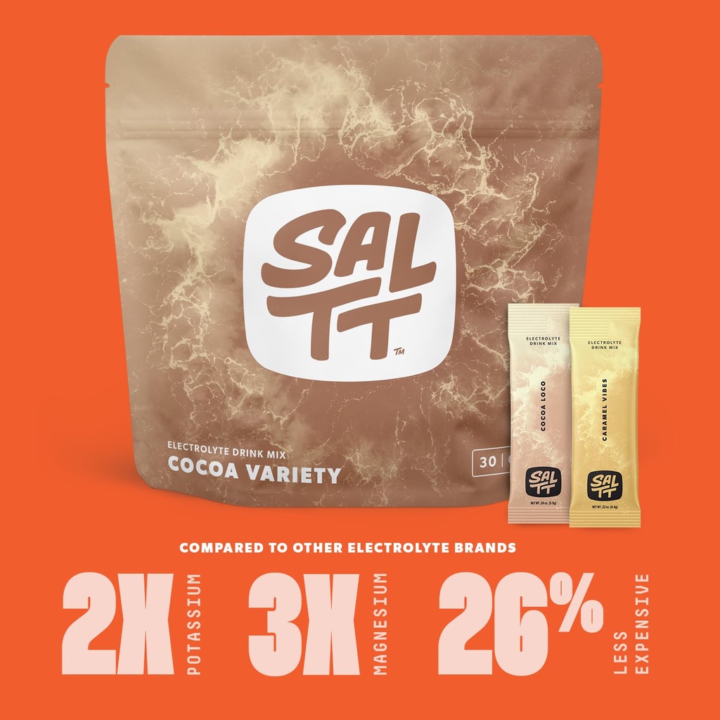 SALTT Electrolytes Powder Packets, Cocoa Variety Pack (30 Packets) - Magnesium, Potassium, Sodium, Trace Minerals - Vegan, Sugar Free, Gluten Free - Travel Essentials - Made in USA 5