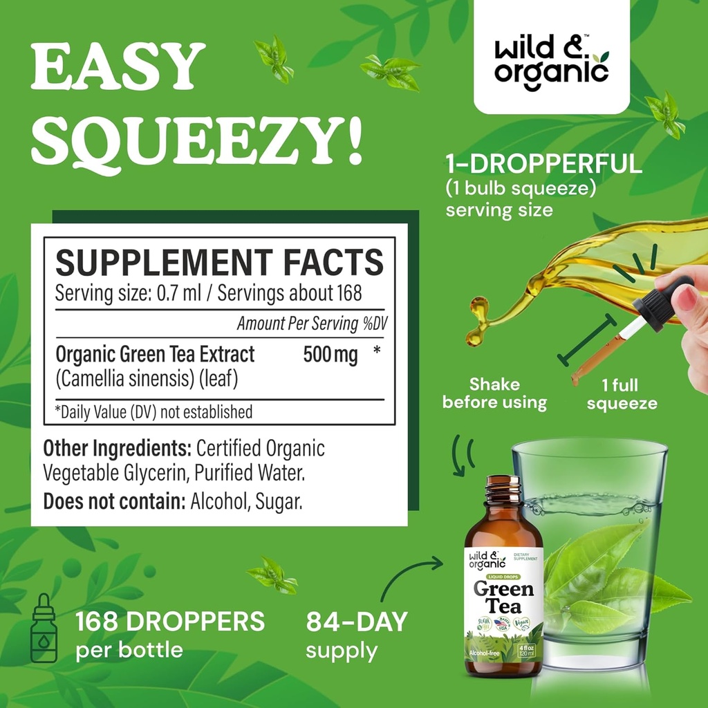 Wild & Organic Turmeric Ginger Tincture 4 fl oz & Green Tea Tincture 4 fl oz 6