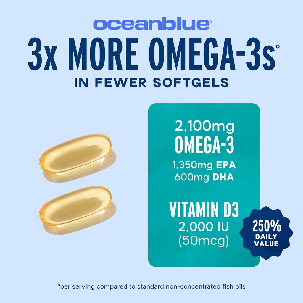 Oceanblue Professional Omega-3 2100 with Vitamin D3 – 120 ct – Triple Strength Burpless Fish Oil Supplement with High-Potency EPA, DHA, DPA and Vitamin D3 – Wild-Caught – Orange Flavor (60 Servings) 4
