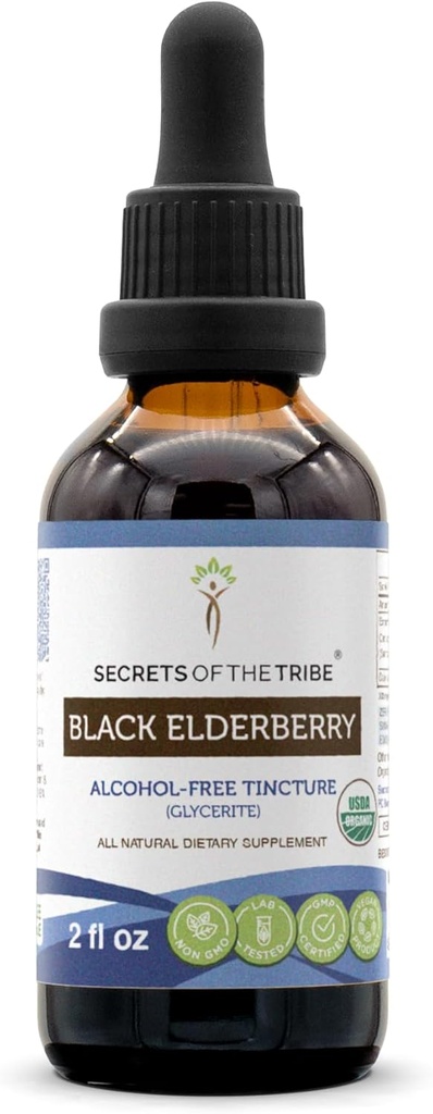 Black Elderberry USDA Organic Tincture | Alcohol-FREE Extract, High-Potency Herbal Drops, Immune System Health | Made from 100% Certified Organic Black Elderberry (Sambucus Nigra) 2 oz 2