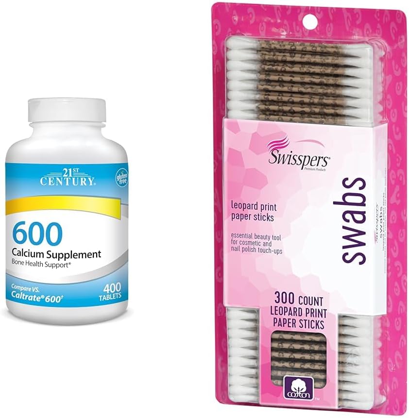 21st Century Calcium Supplement, 600 mg Tablets, 400 Count & Swisspers Premium Cotton Swabs, 300 Count Pack 2