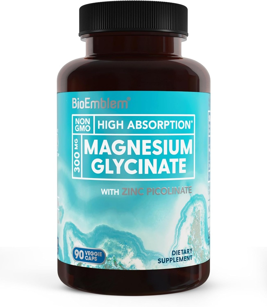 BioEmblem Magnesium Glycinate with Zinc and Turmeric Curcumin 3