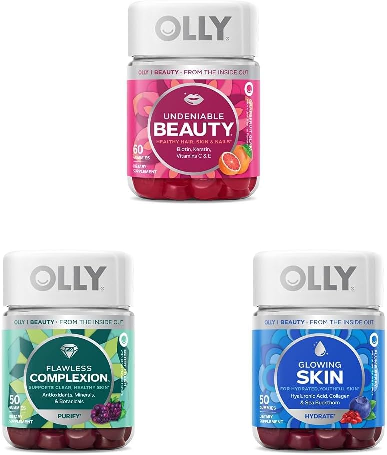 OLLY Undeniable Beauty Gummy, 60 Count & Flawless Complexion Gummy, Clear and Healthy Skin Support - 50 Count (Pack of 1) & Glowing Skin Gummy, 25 Day Supply (50 Count) 2