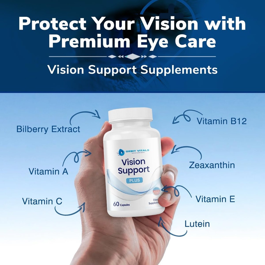 Vision Support Supplements with Lutein, Zeaxanthin, Bilberry Extract - Eye Care Health Vitamin for Eye Strain, Dry Eyes, Screen Blue Light - Ideal for Adults, Elderly - Made in USA, 60 Veggie Capsules 6