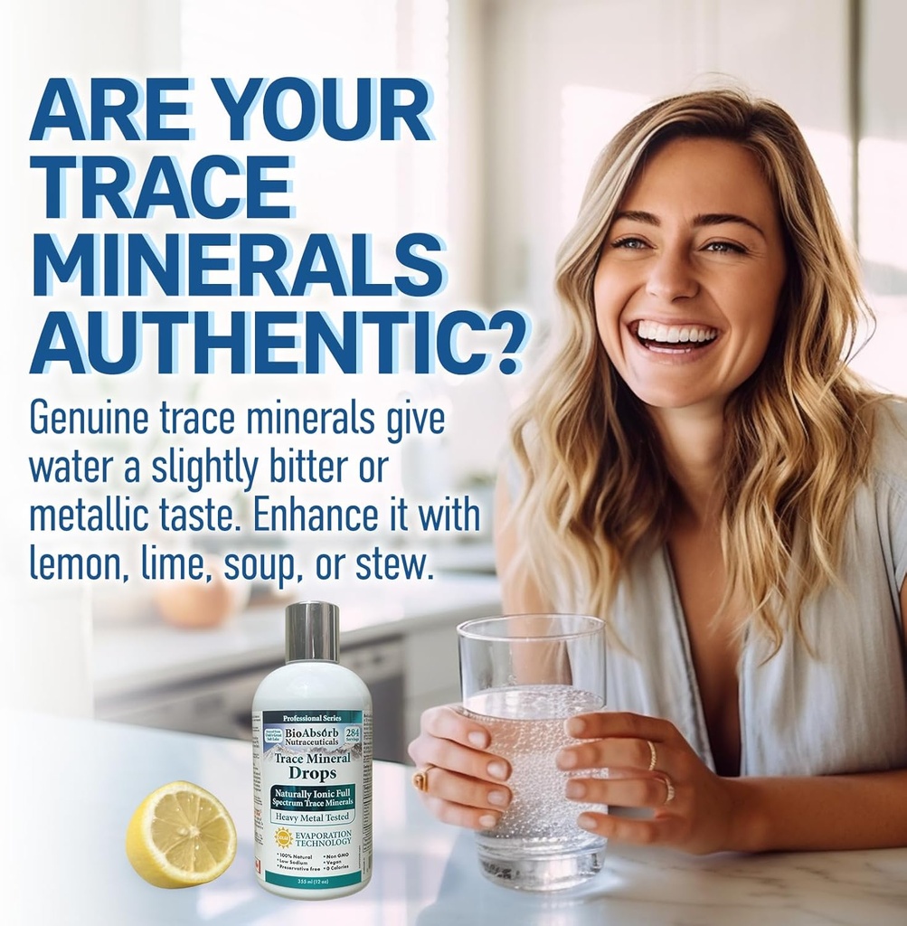 Bio Absorb Trace Mineral Drops. Heavy Metal Tested. 284 Servings of Organic Trace Minerals from Concentrated Utah's GSL Sea Water. 125mg of Ionic Magnesium (12 oz) 6
