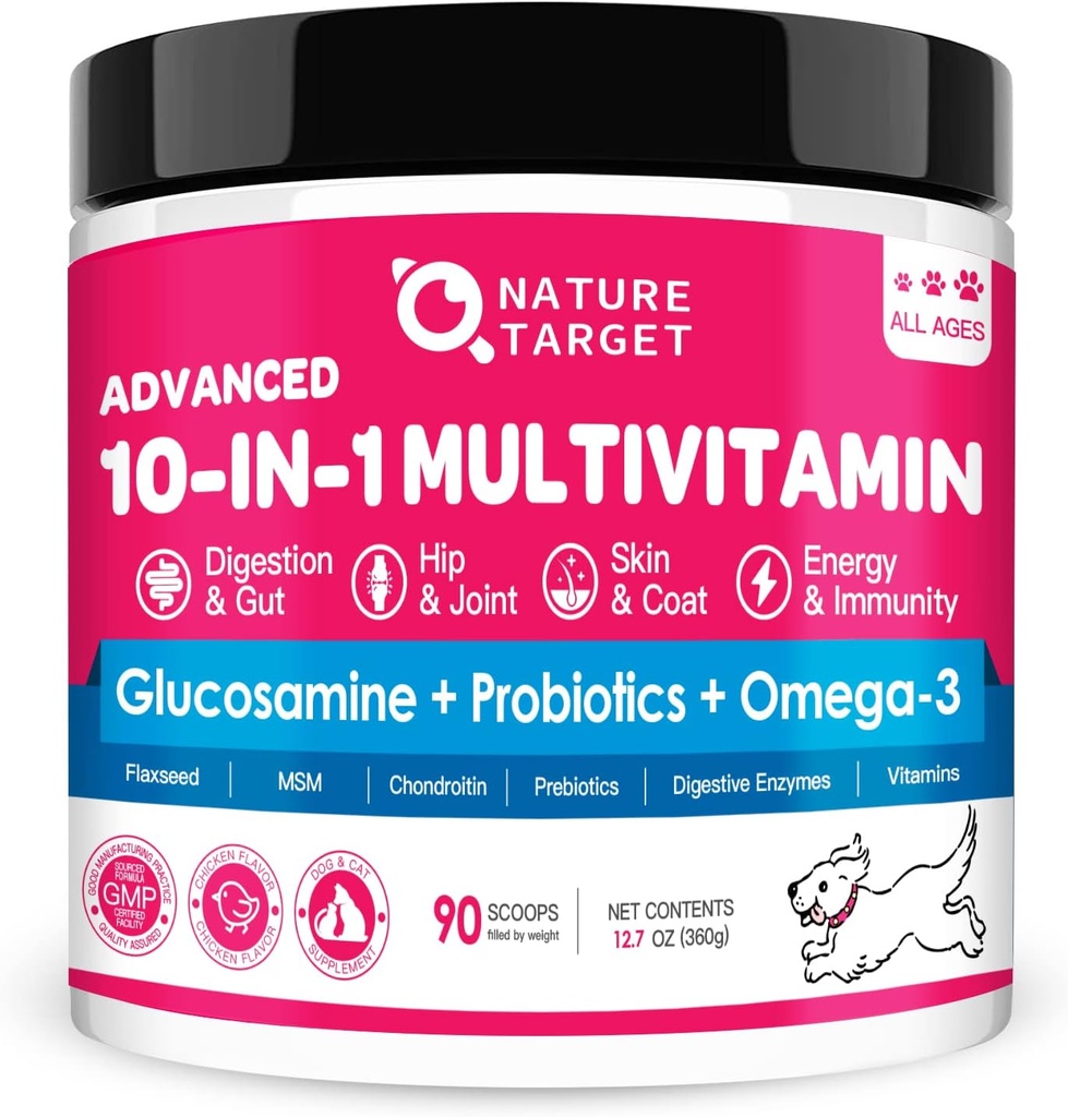 NATURE TARGET Dog Vitamins Powder, Probiotics & Digestive Enzymes for Gut Health, Glucosamine & Chondroitin & Omega 3, Complete Supplement for Homemade Dog Food, Joint & Skin & Immune Support 2