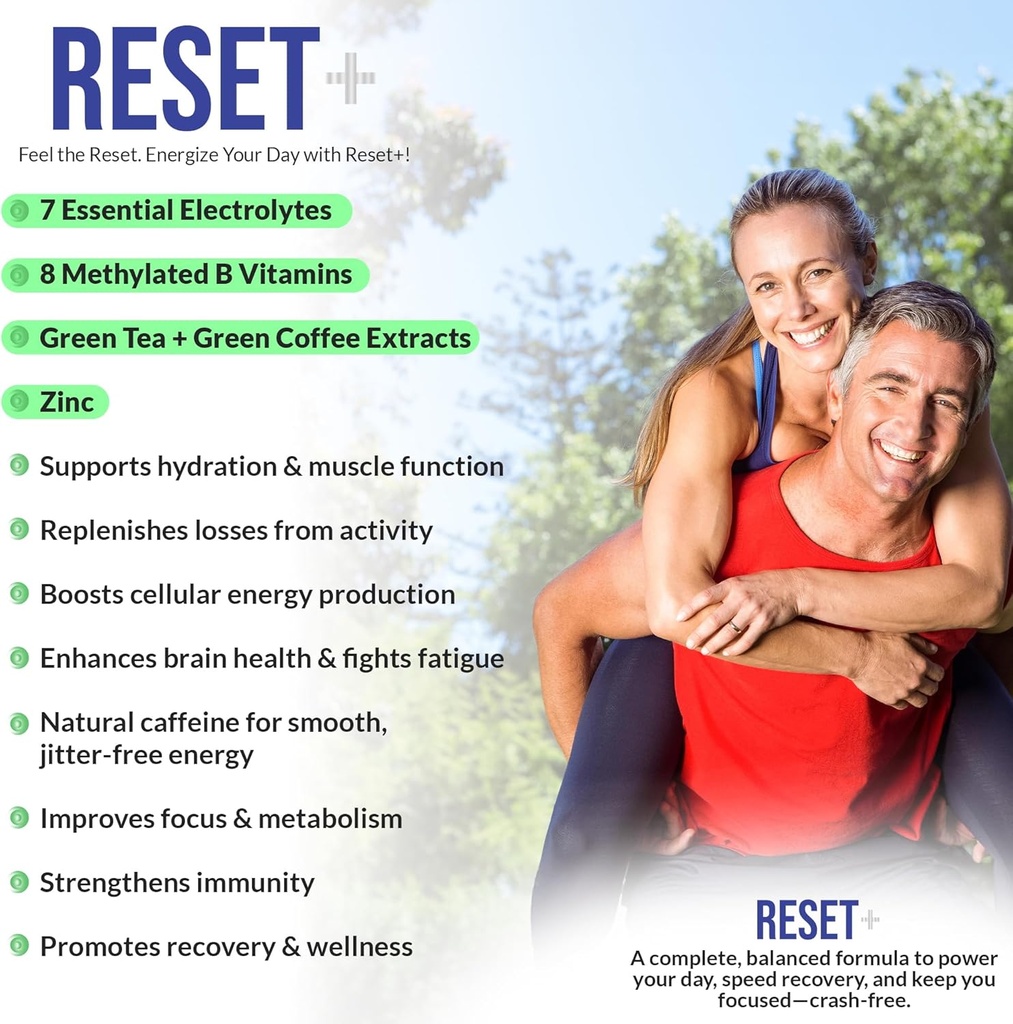Reset+, 7 Energy Electrolytes, High Methyl B12, Methyl Folate, Pink Salt, High Magnesium, Super B Complex, Green Tea & Green Coffee Extracts, Biotin, Zinc, 72 Trace Minerals 3
