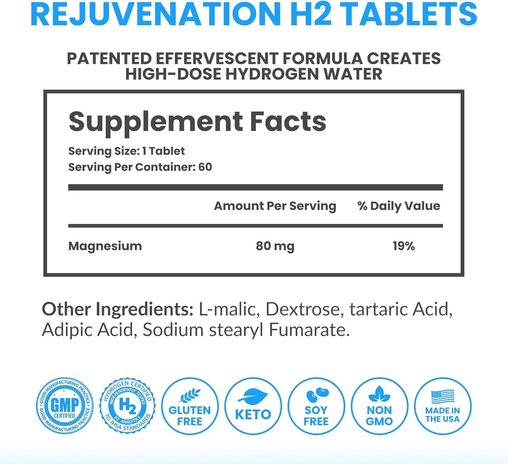DRINK HRW Rejuvenation Molecular Hydrogen Water Tablets: 12 ppm H2 - Hydrogen & Magnesium Supplement, Supports Energy Production, Recovery, Cognitive Function (Unflavored 60ct) 3
