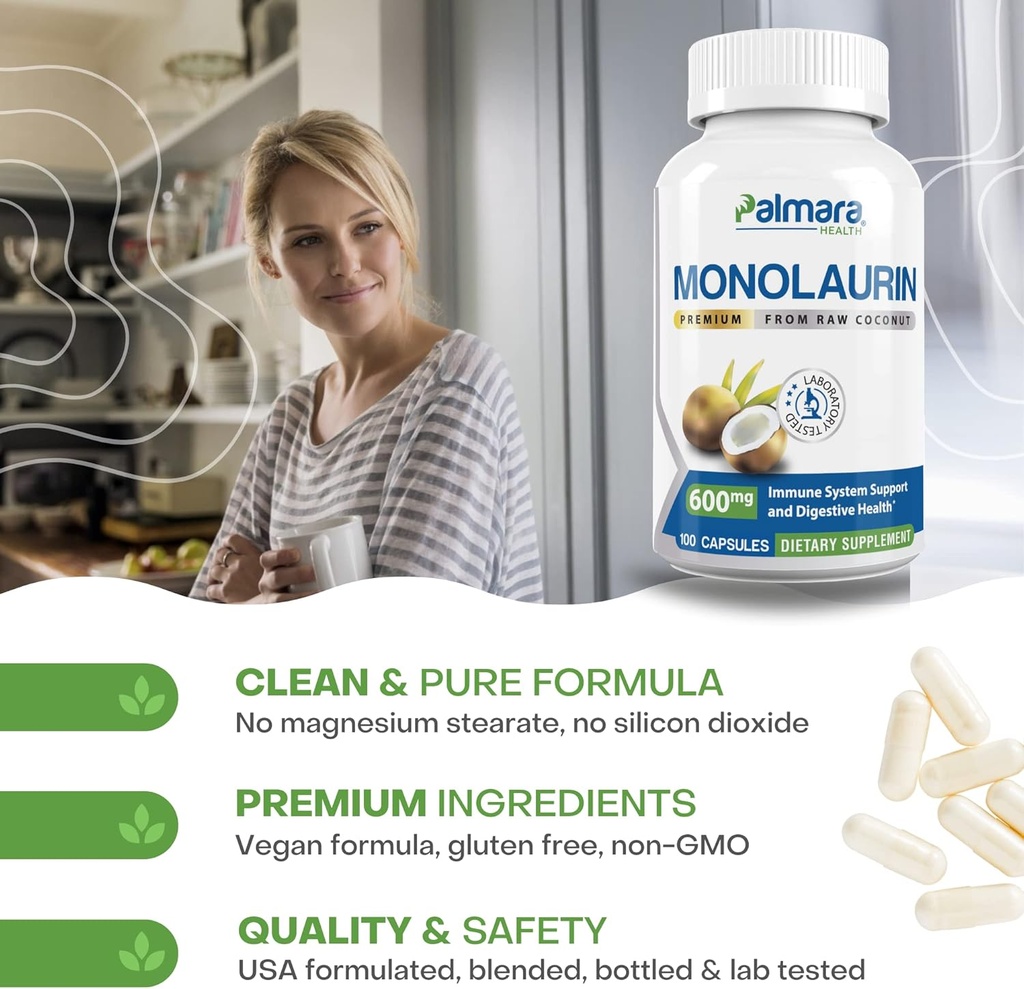 Palmara Health Premium Monolaurin 600mg + Andrographis Extract 6