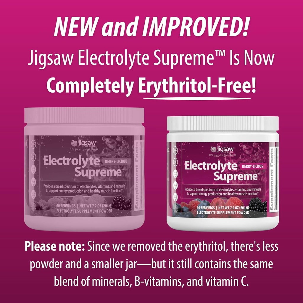 Jigsaw Health Electrolyte Supreme | Broad Spectrum of Electrolytes + Trace Minerals | Berry-Licious Flavor | 60 Servings (Jar) 5