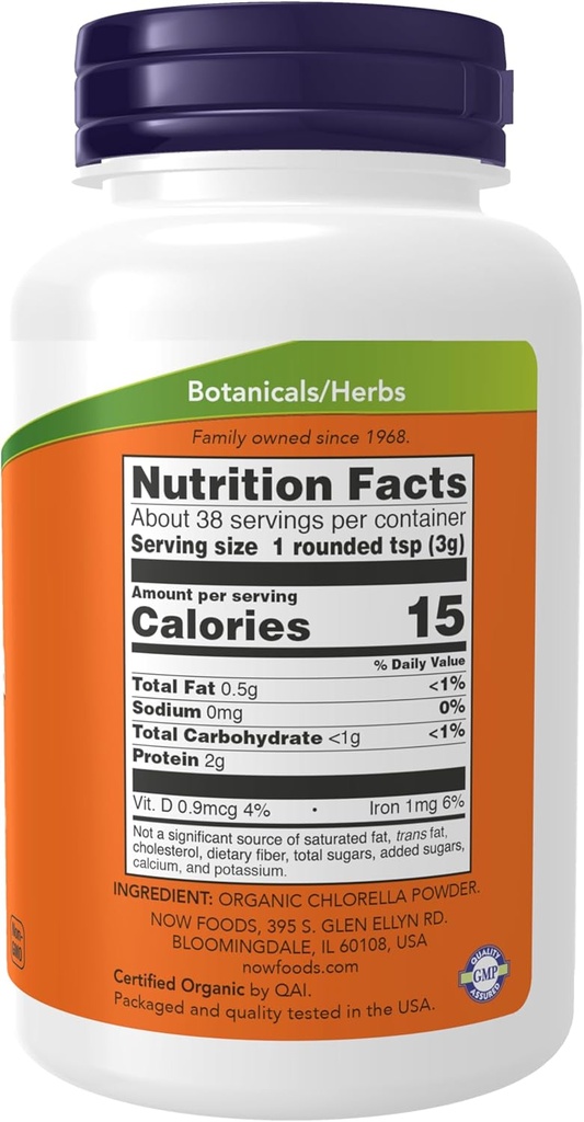 NOW Foods Supplements, Organic Chlorella Powder with naturally occurring Chlorophyll, Beta-Carotene, mixed Carotenoids, Vitamin C, Iron and Protein, 4-Ounce 3