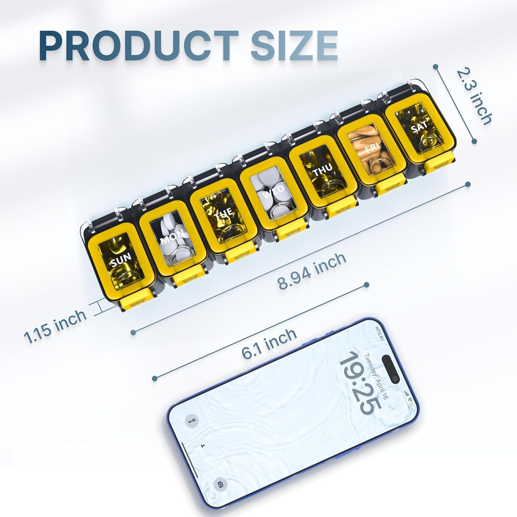BEXEEN Weekly Medicine Pill Organizer Waterproof 7 Day Large Pill Box Daily Pill Case Cute Vitamin Organizer Portable Pill Container Travel Pills Holder XL Supplement Medication Dispenser One a Day 5