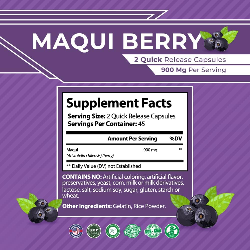 Maqui Berry, 900mg Aristotelia Chilensis Extract, 90 Capsules 45 Day Supply, Non-GMO, Gluten Free, Supplement for Dry Eyes 3