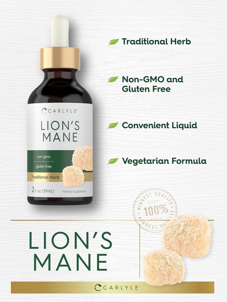 Carlyle Lions Mane Mushroom Supplement | 2 Fl Oz | Liquid Extract Tincture | Vegetarian | Non-GMO, Gluten Free 5
