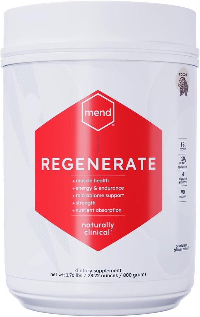 MEND Regenerate, Post Workout Recovery, Immune Support, and Sports Nutrition Supplement for Men and Women - Natural, Gluten Free, and Non-GMO - Cocoa Protein Powder, 20 Servings 2