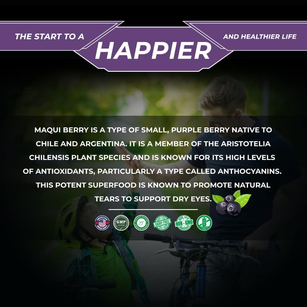 Maqui Berry, 900mg Aristotelia Chilensis Extract, 90 Capsules 45 Day Supply, Non-GMO, Gluten Free, Supplement for Dry Eyes 6