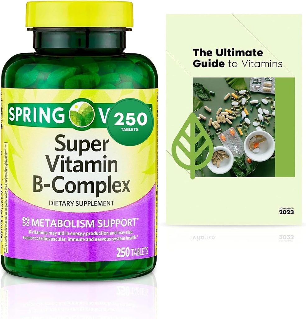 Sprin Val-Ley Super Vitamin B-Complex Tablets Dietary Supplement Value Size, 250 Count (Over 8 Months Supply) + Exclusive Vtmx Vitamin Guide (2 Items) 2