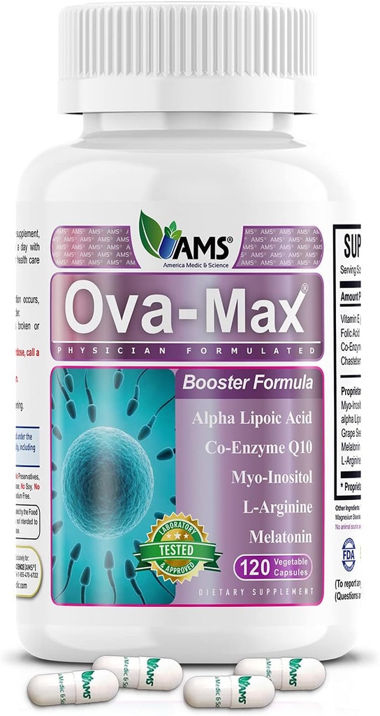 America Medic & Science OVA-Max Prenatal Vitamins for Women (120 Capsules) Boosts Fertility and Ovulation | Pregnancy Aid and Female Preconception Supplements with CoQ10, Folic Acid, and Myo-Inositol 2