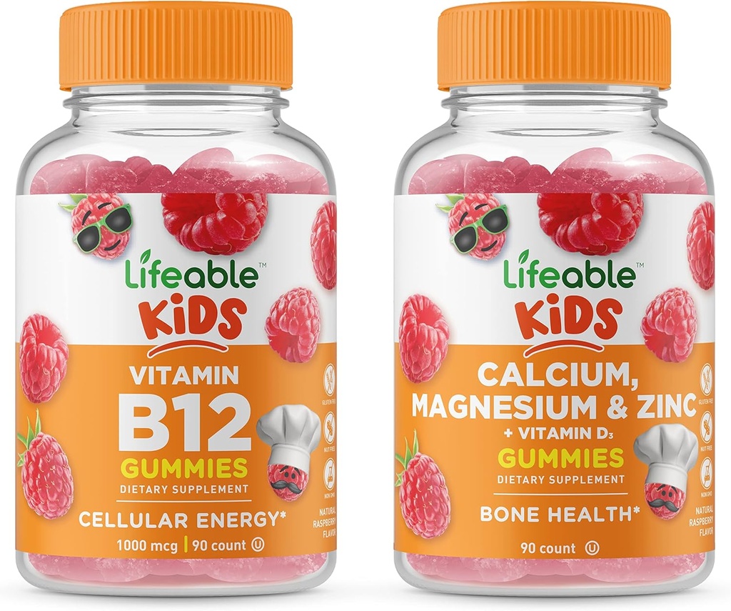 Lifeable Vitamin B12 Kids + Calcium Magnesium & Zinc Kids, Gummies Bundle - Great Tasting, Vitamin Supplement, Gluten Free, GMO Free, Chewable Gummy 2