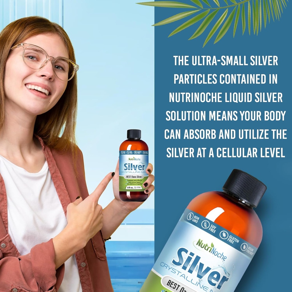 NutriNoche Colloidal Silver Liquid - Premium Silver for Immune Support - Organic Plata Coloidal para Tomar - 99.99% Ultra Pure Nano Particles for Optimal Absorption - 30 ppm 8 oz 3