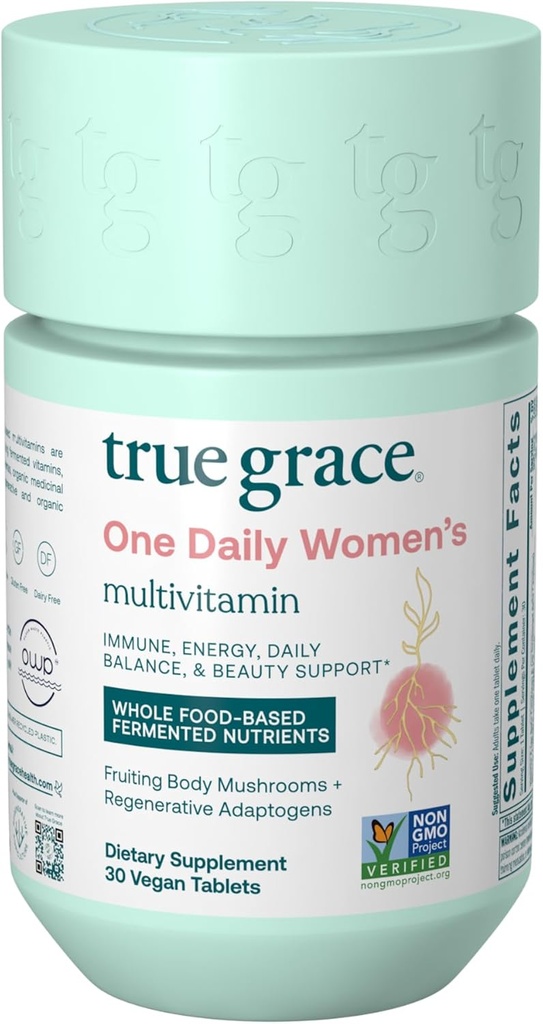 True Grace One Daily Women’s Multivitamin Fermented Minerals, Organic Adaptogens & Mushrooms Whole Body Balance, Immune, Energy, Beauty Support - Non-GMO, Gluten Free, Soy Free - 30 Vegan Tablets 2